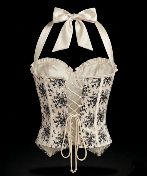 Women's Vintage-Inspired Floral Print Corset Top-Halter Neck Lace-Up Back