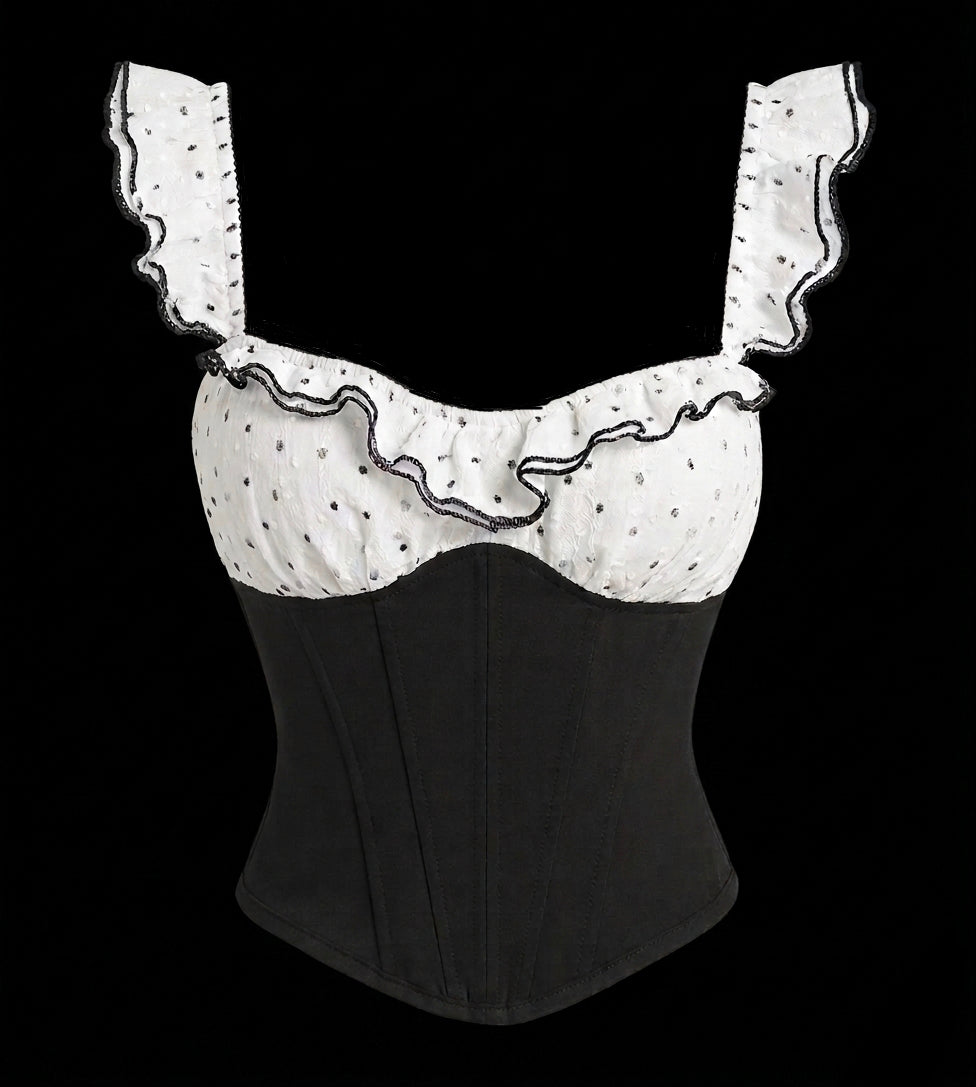 Women's Polka-Dot Patchwork Waist-Cinching Top