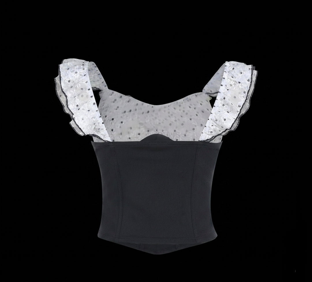 Women's Polka-Dot Patchwork Waist-Cinching Top